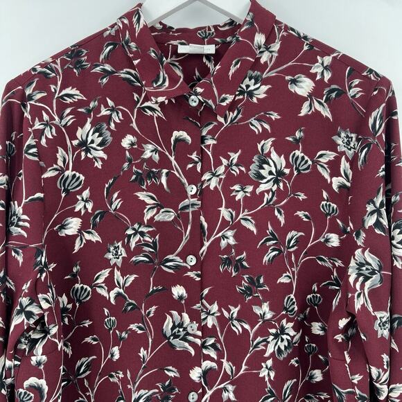 J. Jill Top Burgundy Floral‎ Long Sleeve Button Up Tunic Shirt Blouse Size Large - Picture 2 of 9